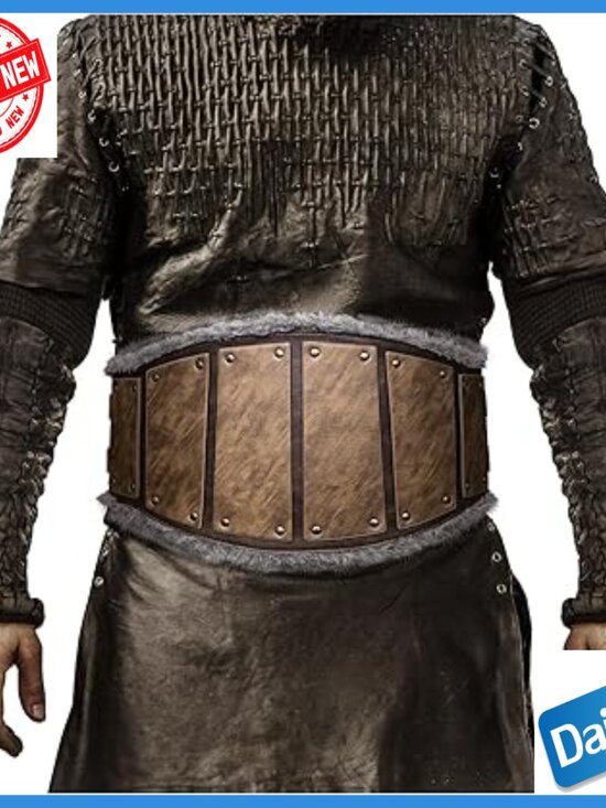 Adjustable Faux Leather Viking Waist Armor Belt with Faux Fur for LARP main image 6